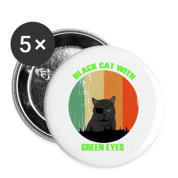 Black Cat With Green Eyes - Buttons large 2.2'' (5-pack) - white