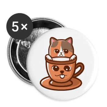 Calico Cat and Silly Cat Face Coffee Cup - Buttons large 2.2'' (5-pack) - white