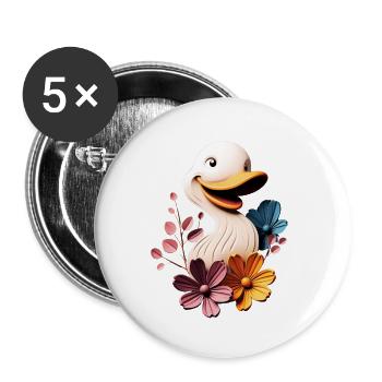 Duck & Flower Embroidery - Buttons large 2.2'' (5-pack) - white
