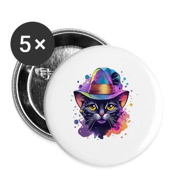 Cute black cat face wearing a magical hat - Buttons large 2.2'' (5-pack) - white