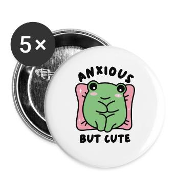 Anxious But Cute Frog, Mental Health Anxiety, Cut - Buttons large 2.2'' (5-pack) - white