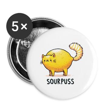 Funny Cat Sourpuss - Buttons large 2.2'' (5-pack) - white