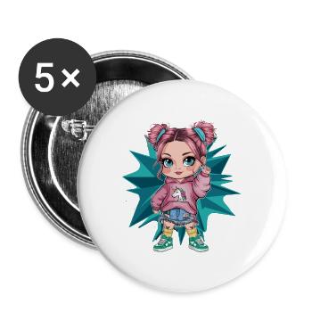 Cute Cartoon Girl with Unicorn Hoodie for a - Buttons large 2.2'' (5-pack) - white