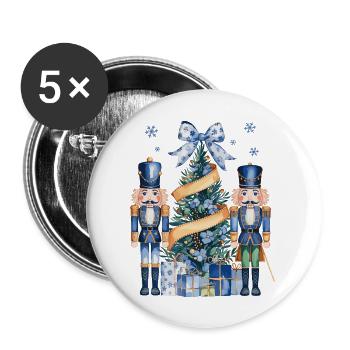 Nutcrackers Guarding Christmas Tree Blue and Gold - Buttons large 2.2'' (5-pack) - white