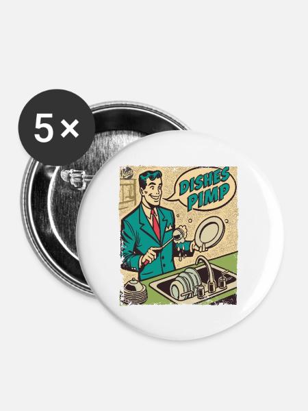 Dishes Pimp – Retro Mobster Clean - Buttons large 2.2'' (5-pack) - white