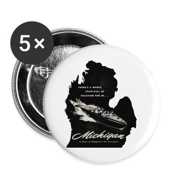 Vintage Michigan Tourist Woody Boat - Buttons large 2.2'' (5-pack) - white