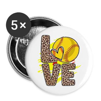 Leopard Print Love Softball Heart Neon Splash - Buttons large 2.2'' (5-pack) - white