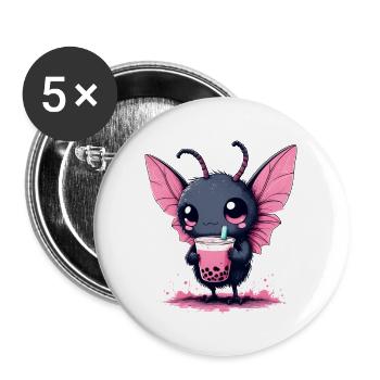 Mothman Bubble Tea Kawaii Boba Tea Cryptid - Buttons large 2.2'' (5-pack) - white