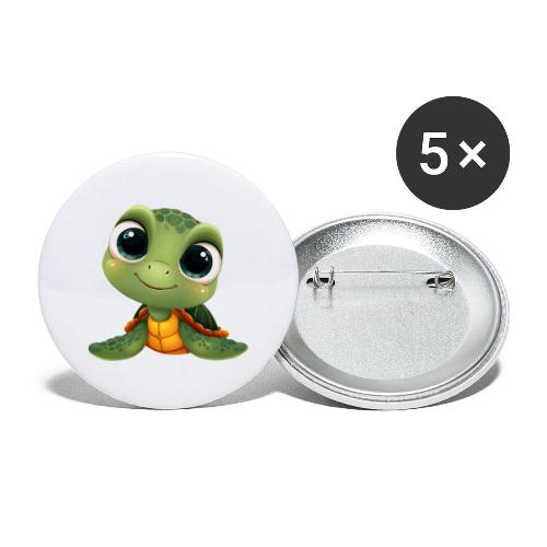 Cheerful Green Cartoon Sea Turtle with Big Eyes - Buttons large 2.2'' (5-pack)