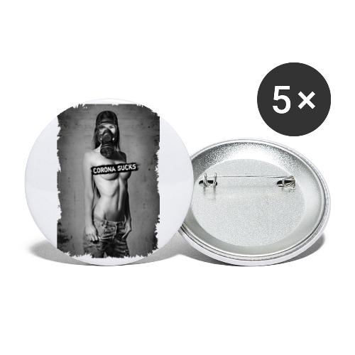nude girl with gas mask - CORONA SUCKS - Buttons large 2.2'' (5-pack)