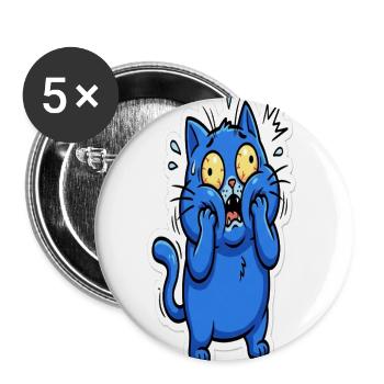 Freaked Out Cat | Funny Scared Blue Cat Panic Cart - Buttons large 2.2'' (5-pack) - white