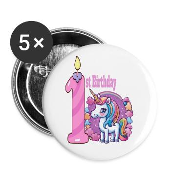 Birthday Collection - 1st Birthday Girl - Buttons large 2.2'' (5-pack) - white