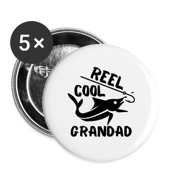 REEL COOL GRANDAD, FISHERMAN, GRANDPA - Buttons large 2.2'' (5-pack) - white
