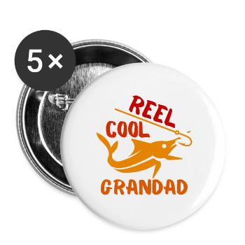 REEL COOL GRANDAD, FISHERMAN, GRANDPA - Buttons large 2.2'' (5-pack) - white