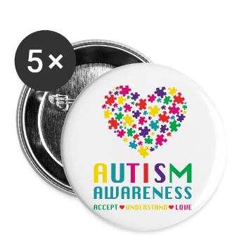 Autism Awareness Accept Understand Love Shirt - Buttons large 2.2'' (5-pack) - white