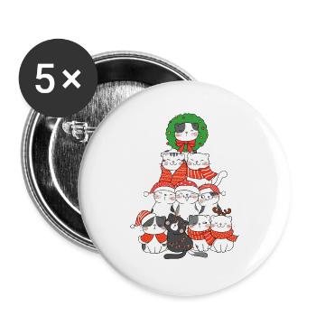Chistmas Season Cat Feline Christmas Tree - Buttons large 2.2'' (5-pack) - white