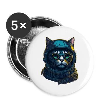 Cat Astronaut Digital Art Blue - Buttons large 2.2'' (5-pack) - white