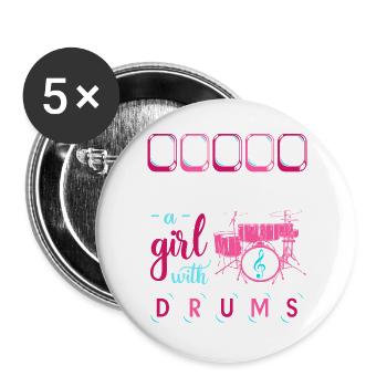 Drummer Girl Drumsticks Music Drums - Buttons large 2.2'' (5-pack) - white