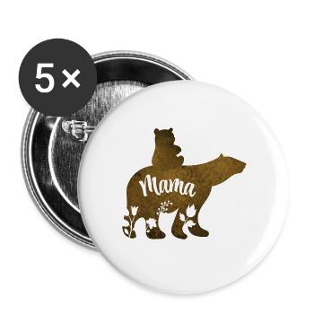 Mama Bear With 1 Cub Riding On Mama's Back - Buttons large 2.2'' (5-pack) - white