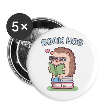 Funny Book Hog Pun Cute Hedgehog Loves Reading - Buttons large 2.2'' (5-pack) - white