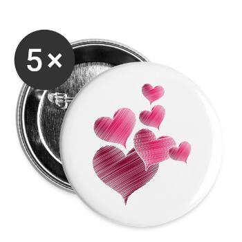 Hearts Pink Stencilled Effect Sweet Romantic Love - Buttons large 2.2'' (5-pack) - white