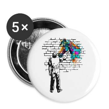 Horse Brick Wall Painting - Buttons large 2.2'' (5-pack) - white