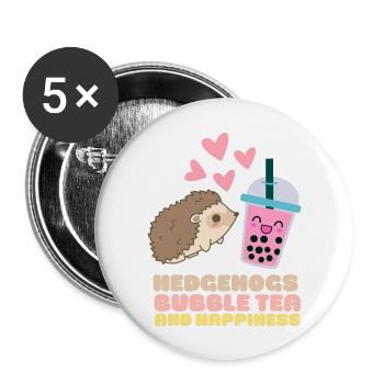 Hedgehogs Bubble Tea And Happiness Cute Hedge Hog - Buttons large 2.2'' (5-pack) - white