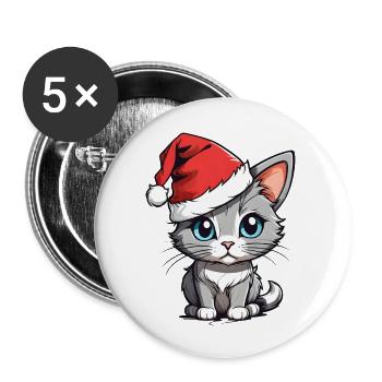 Gray Christmas Cat - Buttons large 2.2'' (5-pack) - white