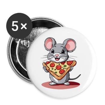 Cute mouse with pizza - Buttons large 2.2'' (5-pack) - white