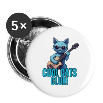 Join the "Cool Cats Club" Blue Cat playing Guitar - Buttons large 2.2'' (5-pack) - white