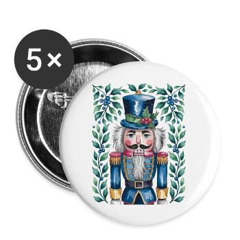 Nutcracker with Christmas Holly Blue Berries - Buttons large 2.2'' (5-pack) - white