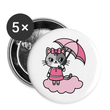 Cute Girl Cat Holding Umbrella On Pink Cloud - Buttons large 2.2'' (5-pack) - white
