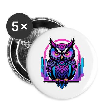 An owl with glowing neon blue and purple eyes - Buttons large 2.2'' (5-pack) - white