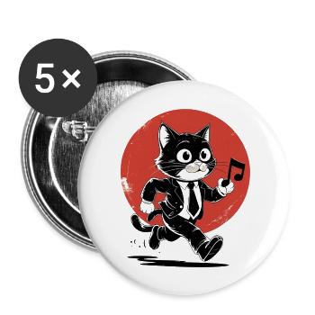 Whimsical Black White Cat Conducto - Buttons large 2.2'' (5-pack) - white