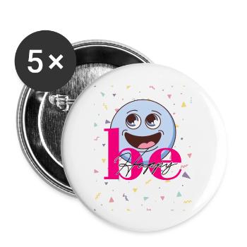 "Be Happy" Positive Vibes T-Shirt – Uplifting Mini - Buttons large 2.2'' (5-pack) - white