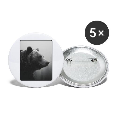 Grizzly Bear Black White Portrait Design - Buttons large 2.2'' (5-pack)