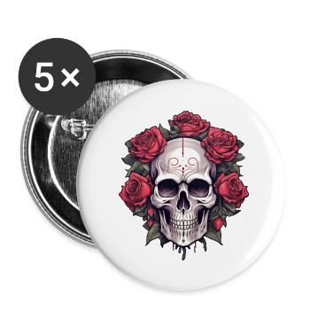 Gothic Skull and Roses Graphic Art - Buttons large 2.2'' (5-pack) - white