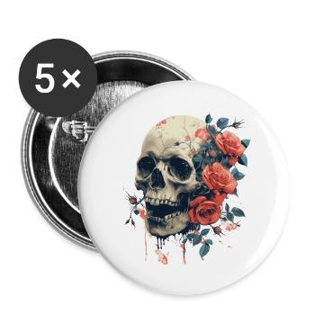 Gothic Skull and Roses Floral Graphic Art - Buttons large 2.2'' (5-pack) - white
