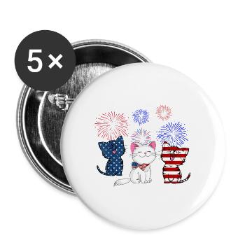Red White Blue Cat USA Flag 4th Of July Patriotic - Buttons large 2.2'' (5-pack) - white