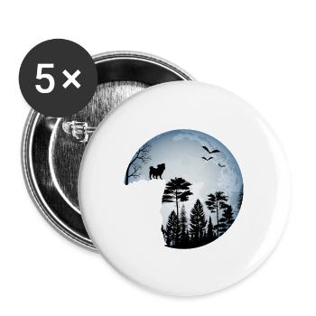 Dog, Mountain Pine Trees, Birds - Freedom - Buttons large 2.2'' (5-pack) - white