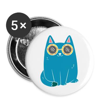 Customizable Blue Cat Wearing Sunglasses - Buttons large 2.2'' (5-pack) - white