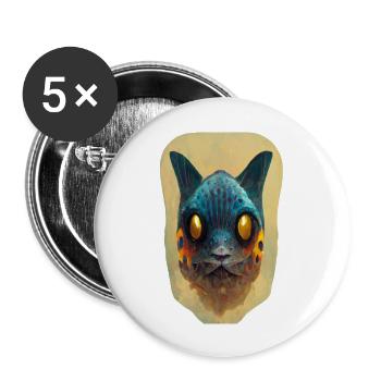 Funny Cat Face With a Fish Body - Buttons large 2.2'' (5-pack) - white