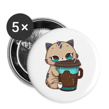 Caffeine Fueled Blue Eye Cat - Buttons large 2.2'' (5-pack) - white