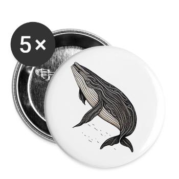 Black and White Whale Stencil - Buttons large 2.2'' (5-pack) - white