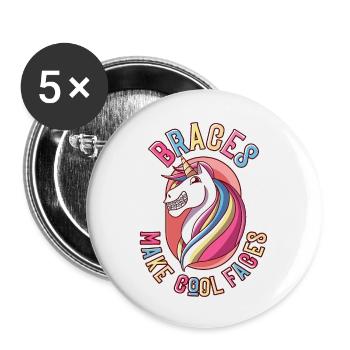 Cute girl unicorn with braces and brackets after - Buttons large 2.2'' (5-pack) - white