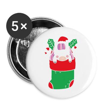 Cute Unicorn inside Christmas Sock with Candy Cane - Buttons large 2.2'' (5-pack) - white