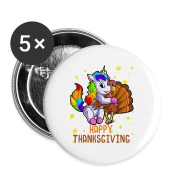 Unicorn Hugs Turkey Happy Thanksgiving Cute Girls - Buttons large 2.2'' (5-pack) - white
