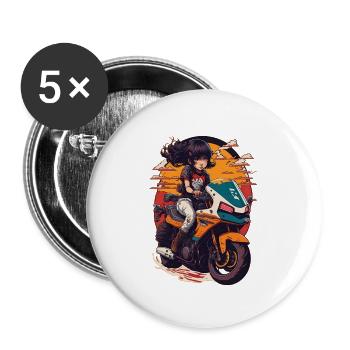 Cool cute girl motorcycle alone on the road - Buttons large 2.2'' (5-pack) - white
