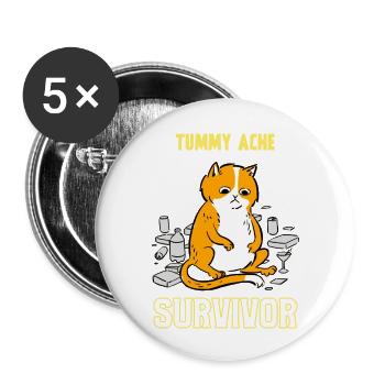 Tummy Ache Survivor Cat - Buttons large 2.2'' (5-pack) - white