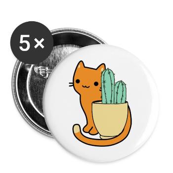 Blue Cactus And Orange Cartoon Cat - Buttons large 2.2'' (5-pack) - white